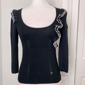 Karen Millen pointelle cotton blend sweater sz 1 (xs)